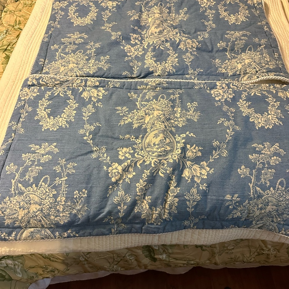 Blue and Cream Pillow Shams  with Classic Toile Pattern